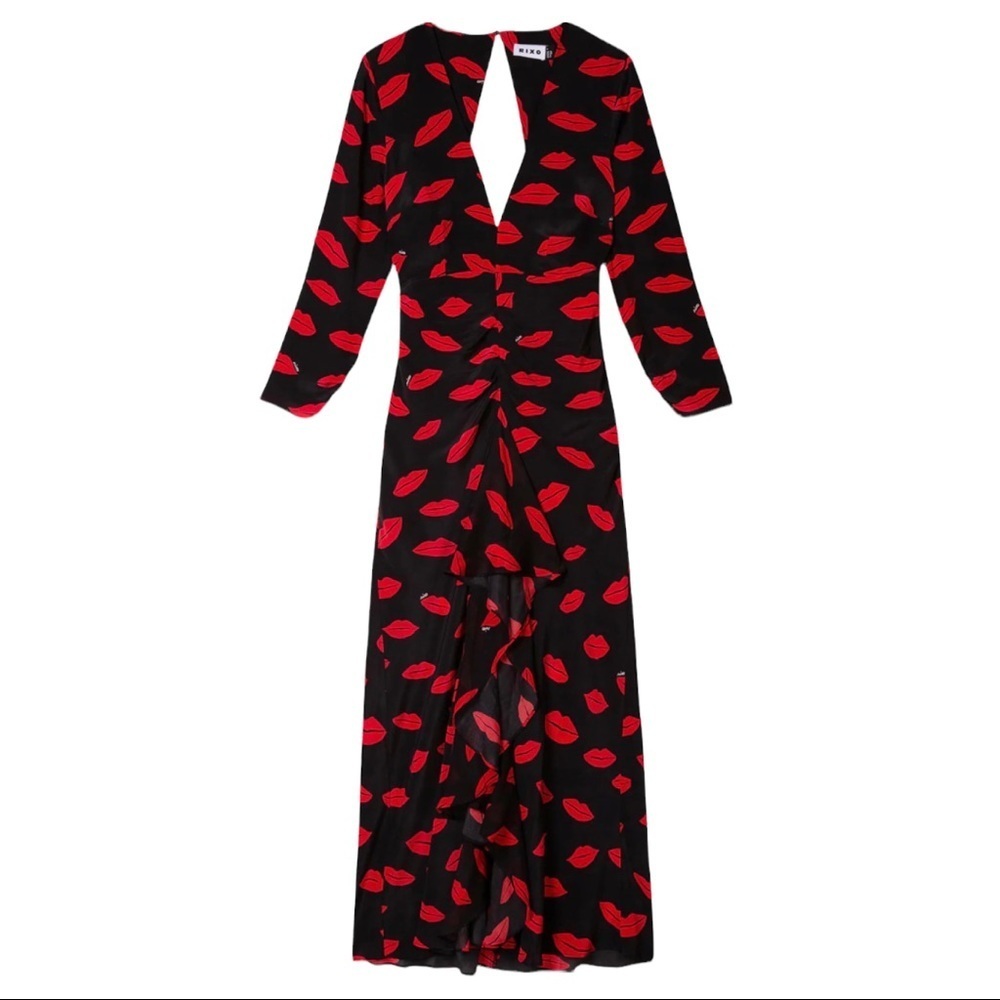 Rixo  rose back cut out long sleeve midi dress